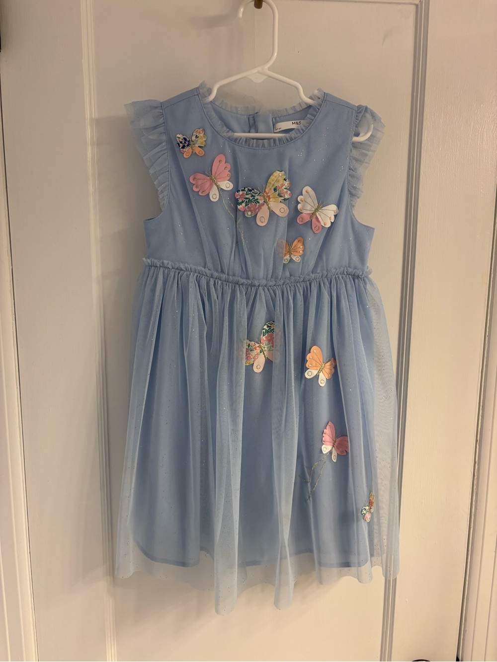 Marks & Spencer Blue Butterfly Tulle Dress for Girls, Size 6-7 years